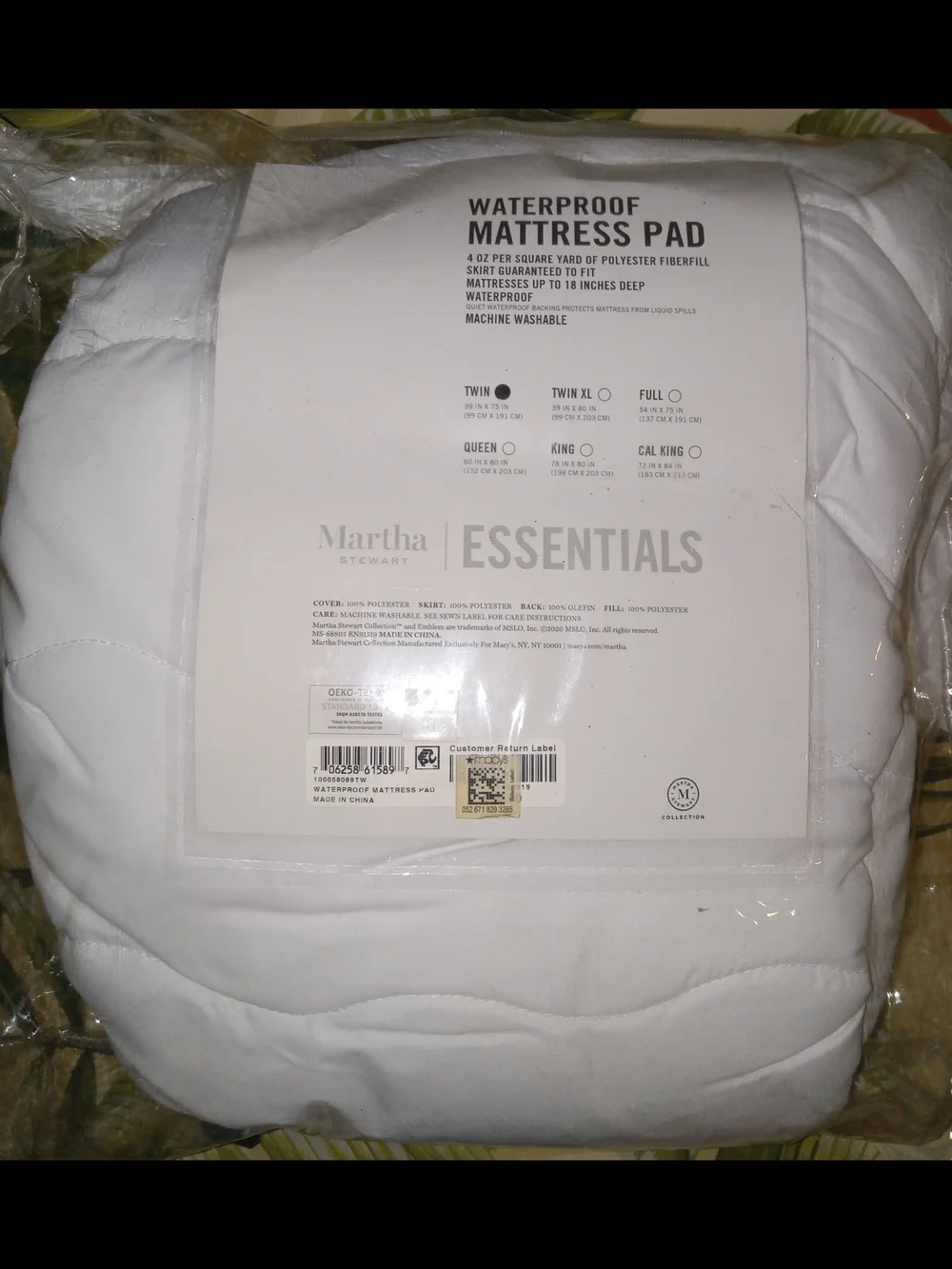 Martha Stewart White Waterproof Mattress Pad - Quilted Top Twin